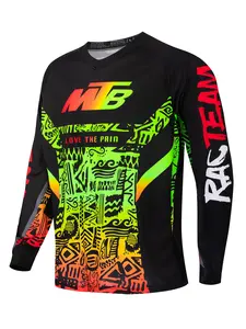 Racing Long Sleeve Quick-Dry T-Shirt for Mountain Biking, Outdoor Sports Gear, Casual Loose-Fit Print Tee for Spring & Fall