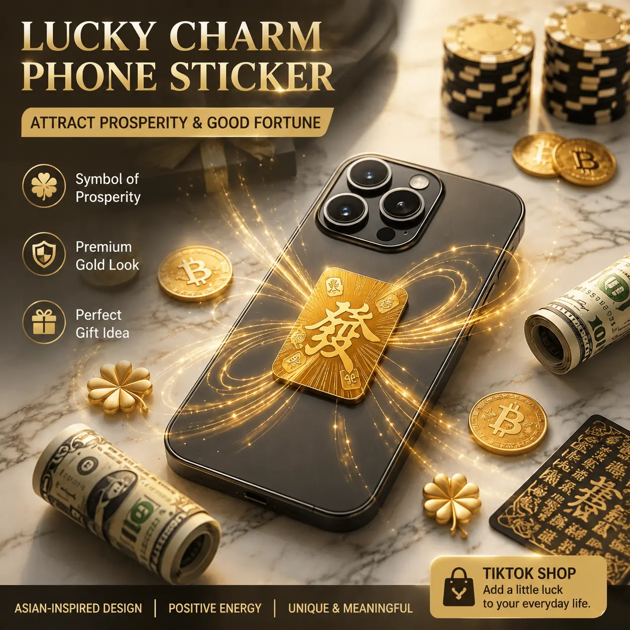 Asian-inspired lucky charm / prosperity phone accessory Ritual Blessed Dragon Charm Pendant, Eastern Luck & Success Symbol, Paired with Iconic "Prosperity" Character for Wealth & Financial Blessings