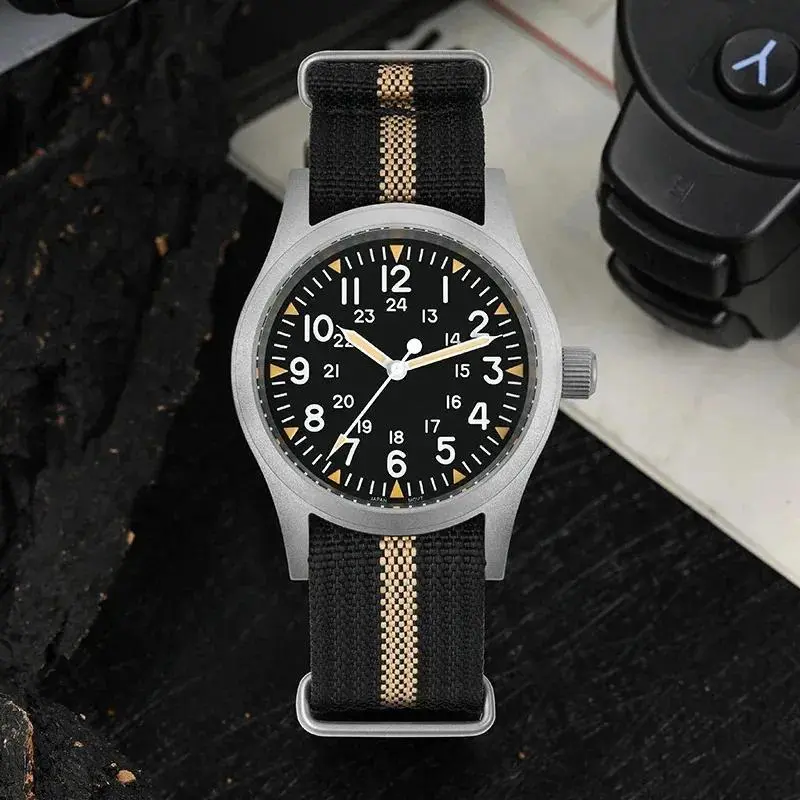 Militado ML05 38mm Military Watch Miyota 2035 Movement Domed Sapphire Crystal C3 Green Luminous 10Bar Waterproof Vintage Watches
