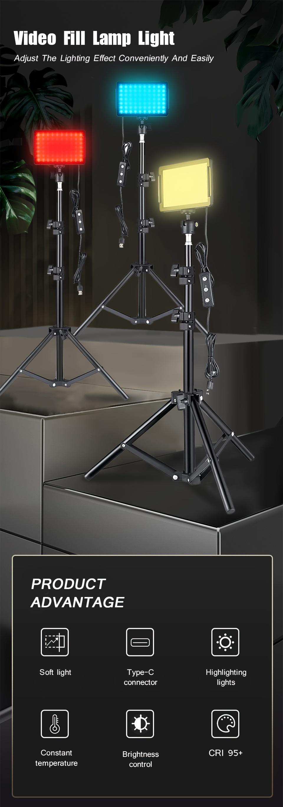 2/3pack Vloging Photo Studio LED Video Fill Lamp Light Panel Photography Lighting Kit Dimmable 5600K Video Studio Streaming Lights with Adjustable Tripod Stand and 4 Color RGB Filters for Table Top Photo Video Shooting