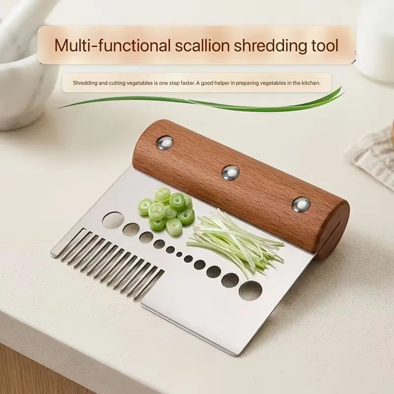 3-in-1 Multifunctional Green Onion Shredder & Slicer, Easy to Clean & Time-Saving, 2-in-1 Green Onion Cutter & Herb Leaf Stripper, Quick Meal Prep Kitchen Gadget; Herb Stripping Tool for Kale, Beet Greens, Chinese Kale, Thyme, Basil, Rosemary, Scallions a
