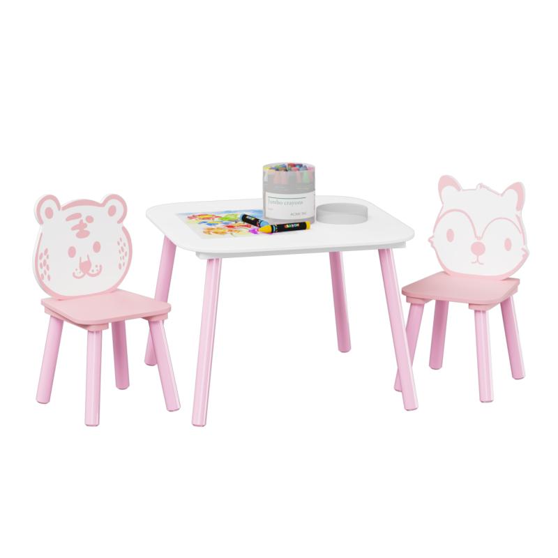 Kids Table and Chair Set, 3-Piece Wooden Toddler Desk with Animal Backrest, Activity Table for Drawing, Learning,Playroom or Nursery(Pink&White) Kids Table and Chair Set, 3-Piece Wooden Toddler Desk with Animal Backrest, Activity Table for Drawing, Learning,Playroom or Nursery(Pink&White)