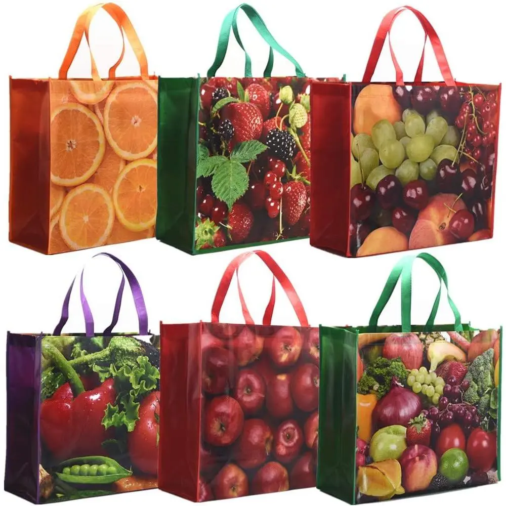 6 Pack Reusable Grocery Bags for Shopping, Foldable Large Tote Bags Heavy Duty, Eco-Friendly Ripstop Waterproof