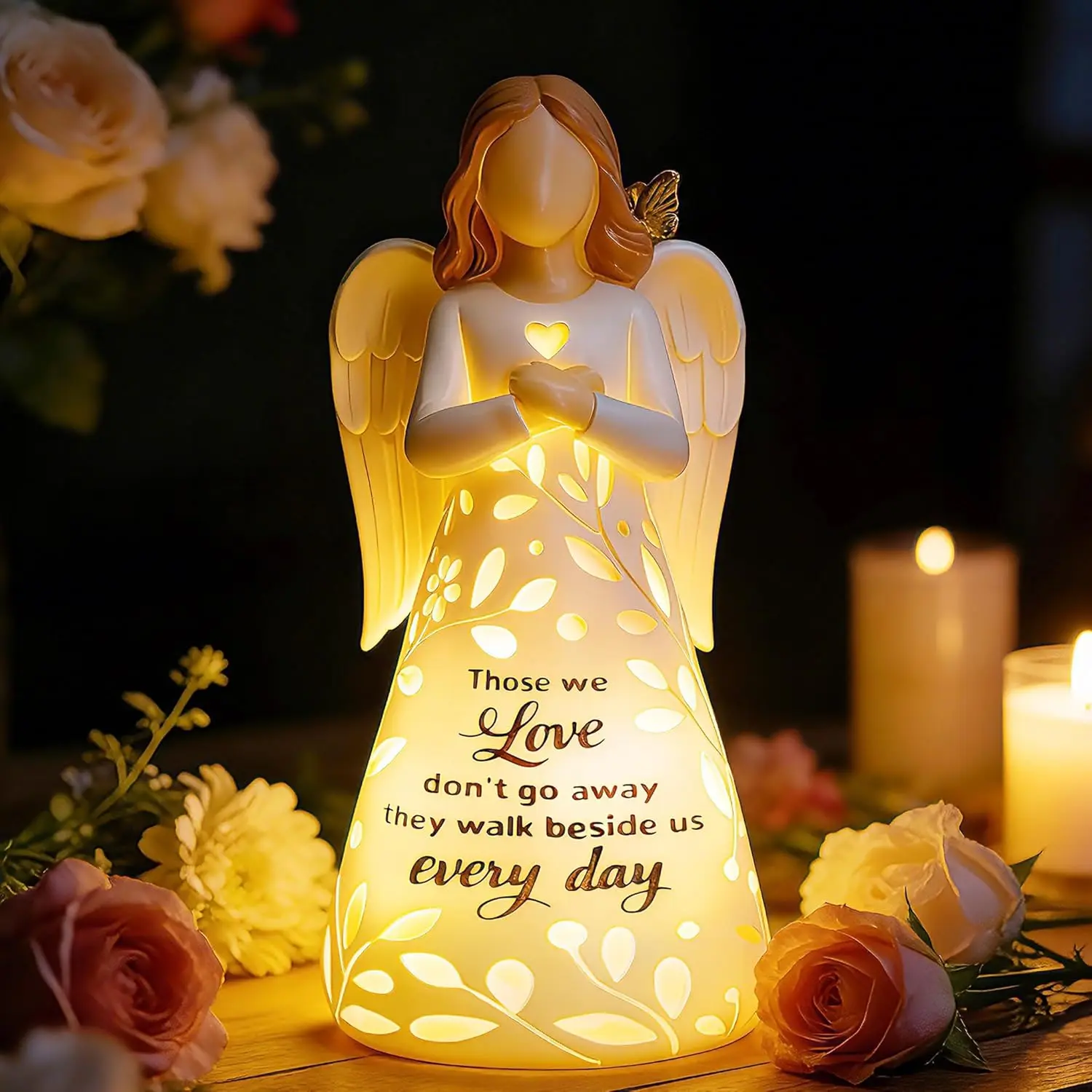 Guardian Angel Figurine Lights with Remote Control - Light Up Angel Sympathy , Memorial  for Loss of Mom Dad, Angel Statue Decor Condolences Bereavement Remembrance (No  Included)