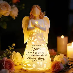 Guardian Angel Figurine Lights with Remote Control - Light Up Angel Sympathy , Memorial  for Loss of Mom Dad, Angel Statue Decor Condolences Bereavement Remembrance (No  Included)