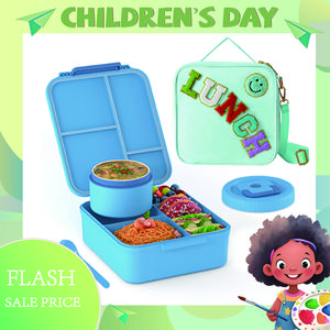 Insulated Bento Lunch Box Set with 4 Compartments, 8oz Soup Thermos & Tableware Accessories for School, Travel, Gifting