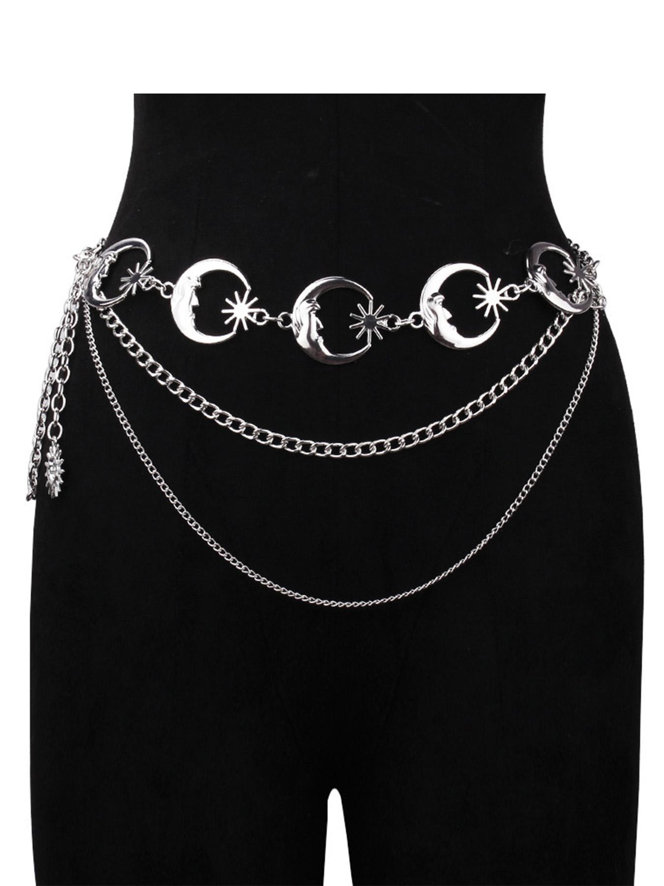 Chain Belt Gold Silver Chain Belt Chain Belts For Women Fashion Silver Belt Chain Silver Waist Chain Belt Moon Sun Chain Belt Metal Chain Belt Moon Chain Belt Layered Waist Belt