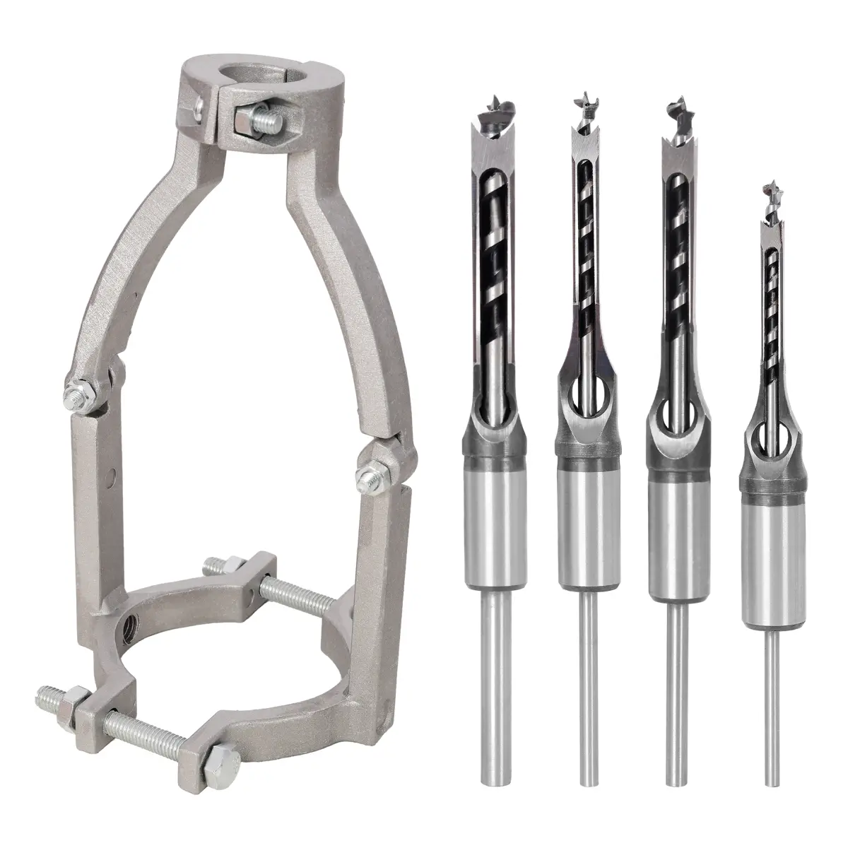 4 Pack Silver Carbon Steel Square Hole Mortising Chisel Drill Bits Set, 1/4" 5/16" 3/8" 1/2" Heat Treated Woodworking Square Hole Cutters with Spiral Flute for Furniture Making Wood Splicing Carpenter DIY Projects