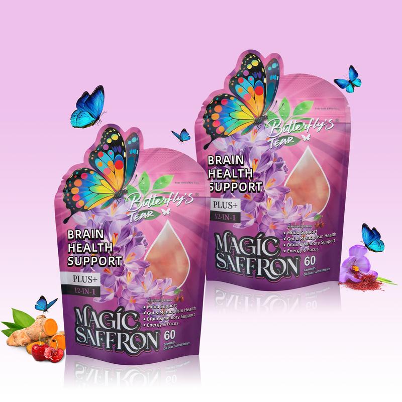 BUTTERFLY'S TEAR Magic Saffron Gummies – Mood, Brain & Focus Support with Saffron, Magnesium, Ashwagandha & Clove – 60 Gummies