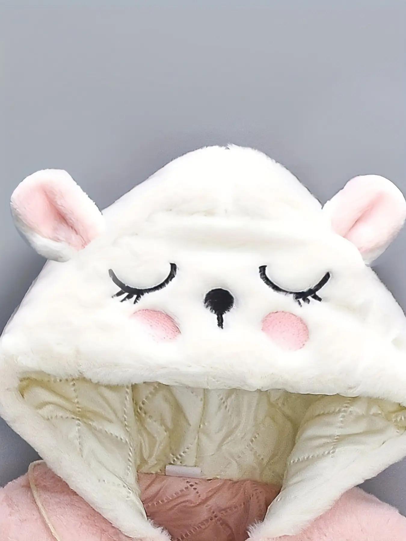 Cartoon Rabbit Girls' Autumn and Winter Warm Fleece Hooded Jacket with Long Sleeves Cute Outerwear Set Including Bag(Gift)11