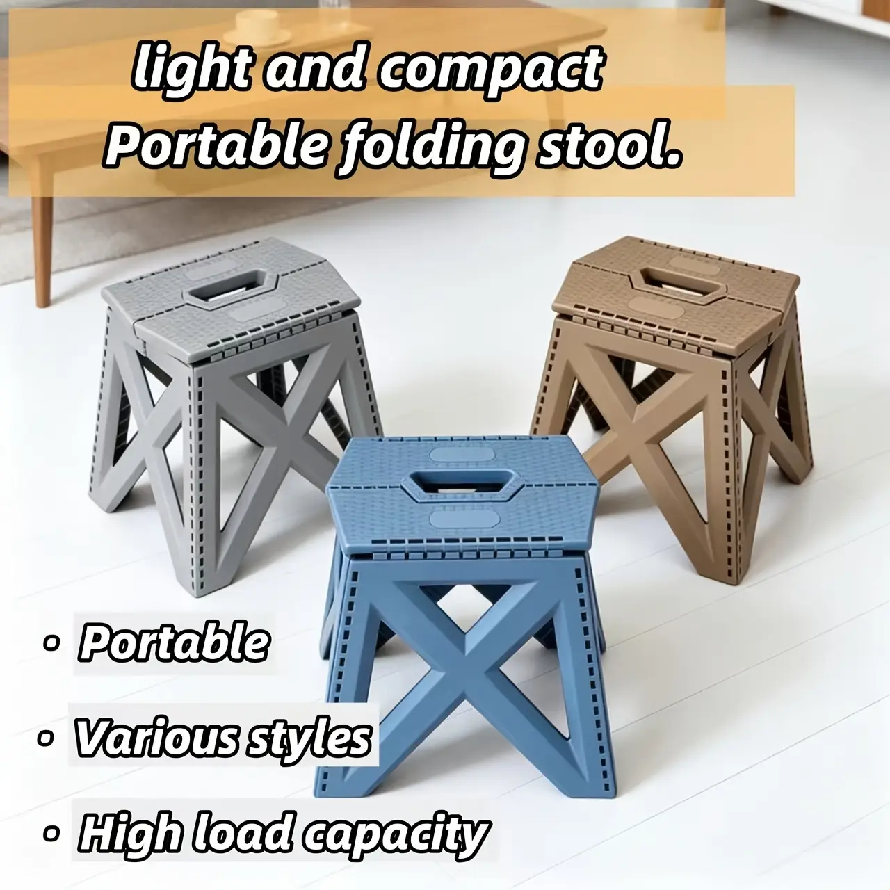 1-Pack Heavy-Duty Extra-Thick PP Plastic Collapsible Square Stool with Handle, Portable for Indoor/Outdoor Use, Supports Adults Up to 330 Lbs, No Power Needed (Ideal for Parties, Picnics)
