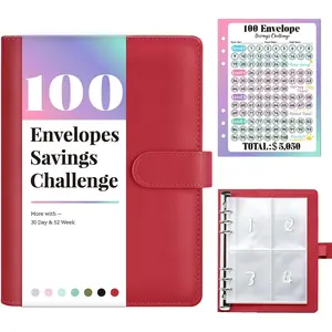 100 Envelope Savings Challenge Book with 100 Pocket Pre-Numbered & Reusable Laminated Tracker