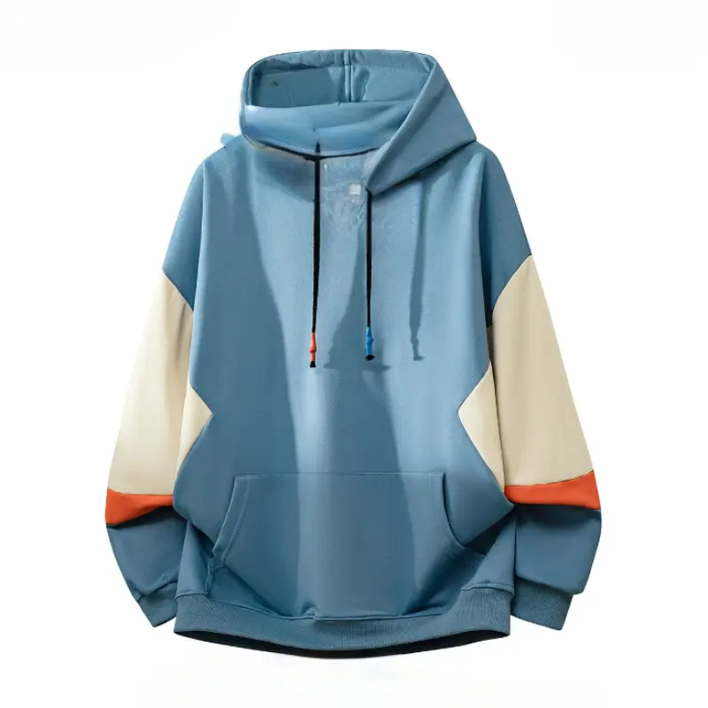 Men's Color Block Spliced Raglan Patchwork Hoodie - Polyester Clothes, Long Length, Kangaroo Pocket, Drawstring Hood, Street Style, Comfort Fabric, Cold Wash, Suitable for Daily Commute & Spring-Autumn Wear