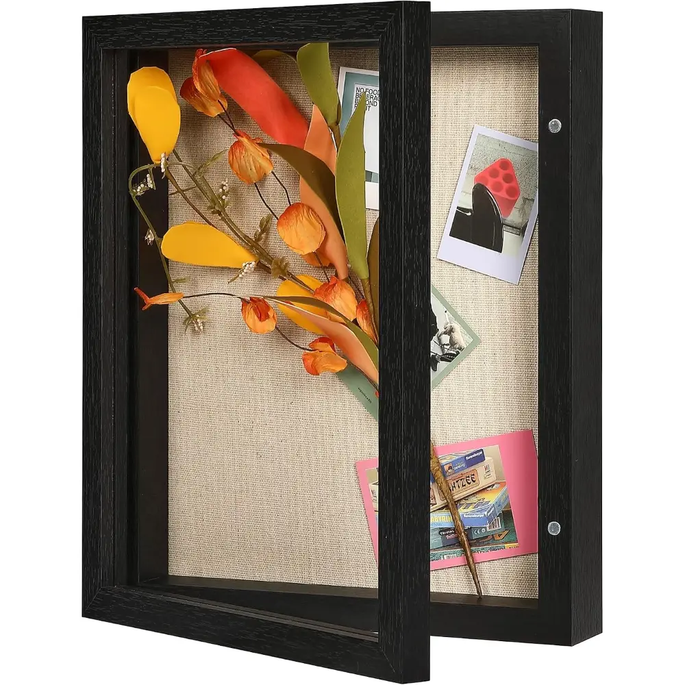 8x10 Shadow Box Frame with Linen Back - Real Glass, Push Pins Included, Sturdy Rustic Memory Display Case, Fits 6.8x8.8 Inserts