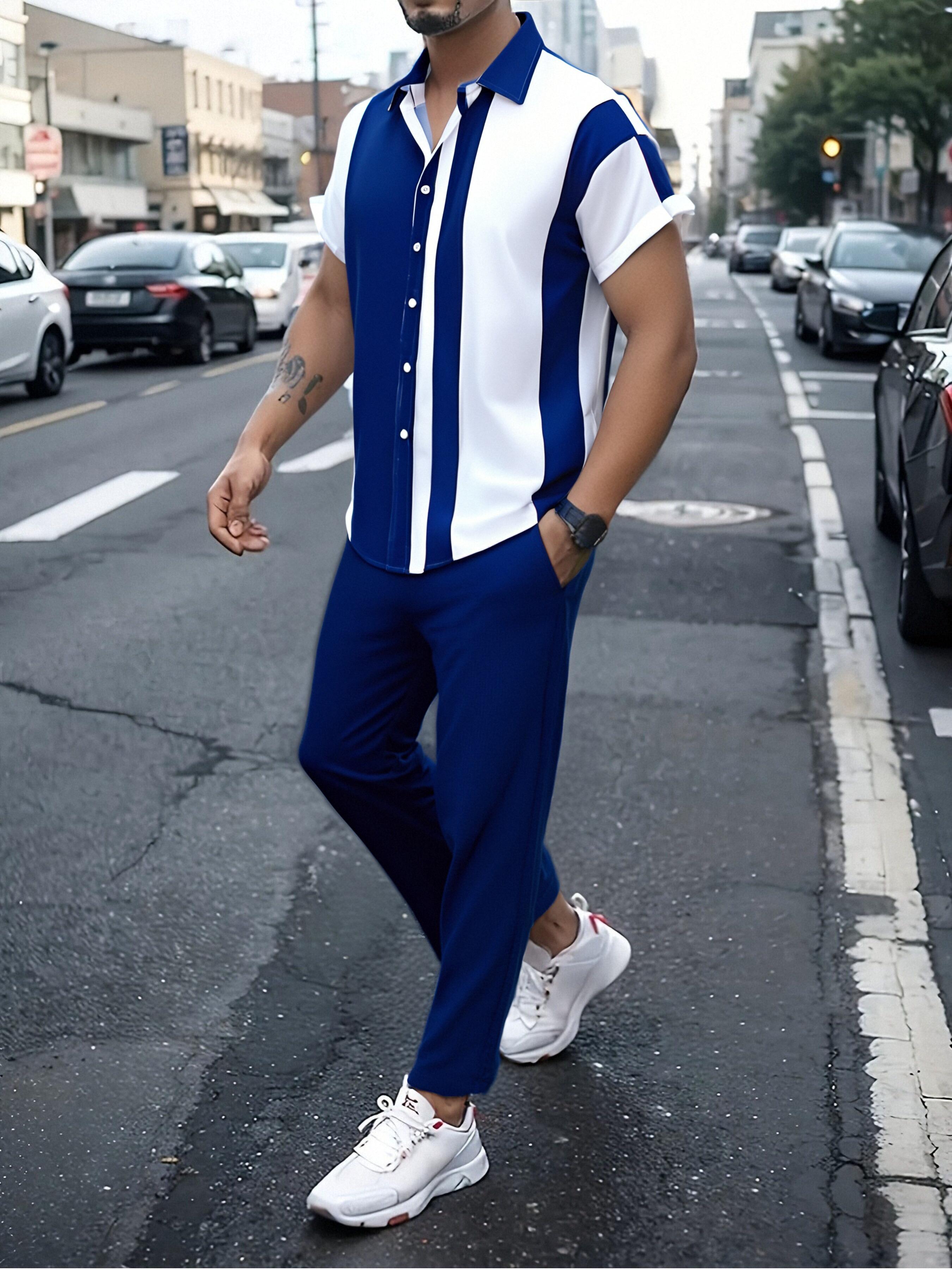 Fashionable and comfortable men's beach vacation printed short sleeved pants set; festival gift