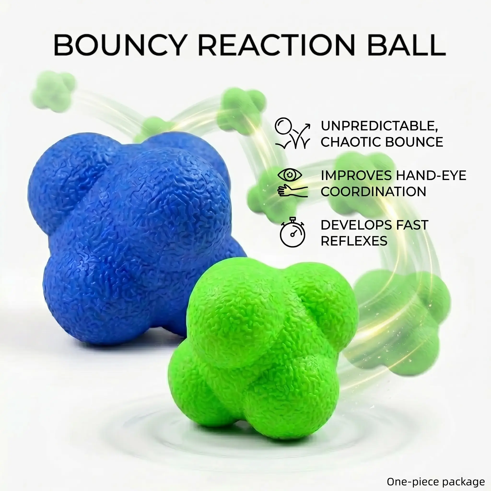 Hexagonal Reaction Ball, Bouncy Ball, High-Density Rubber Bounce Device, Improves Speed, Agility, Coordination, Tpr Material, High Friction Design