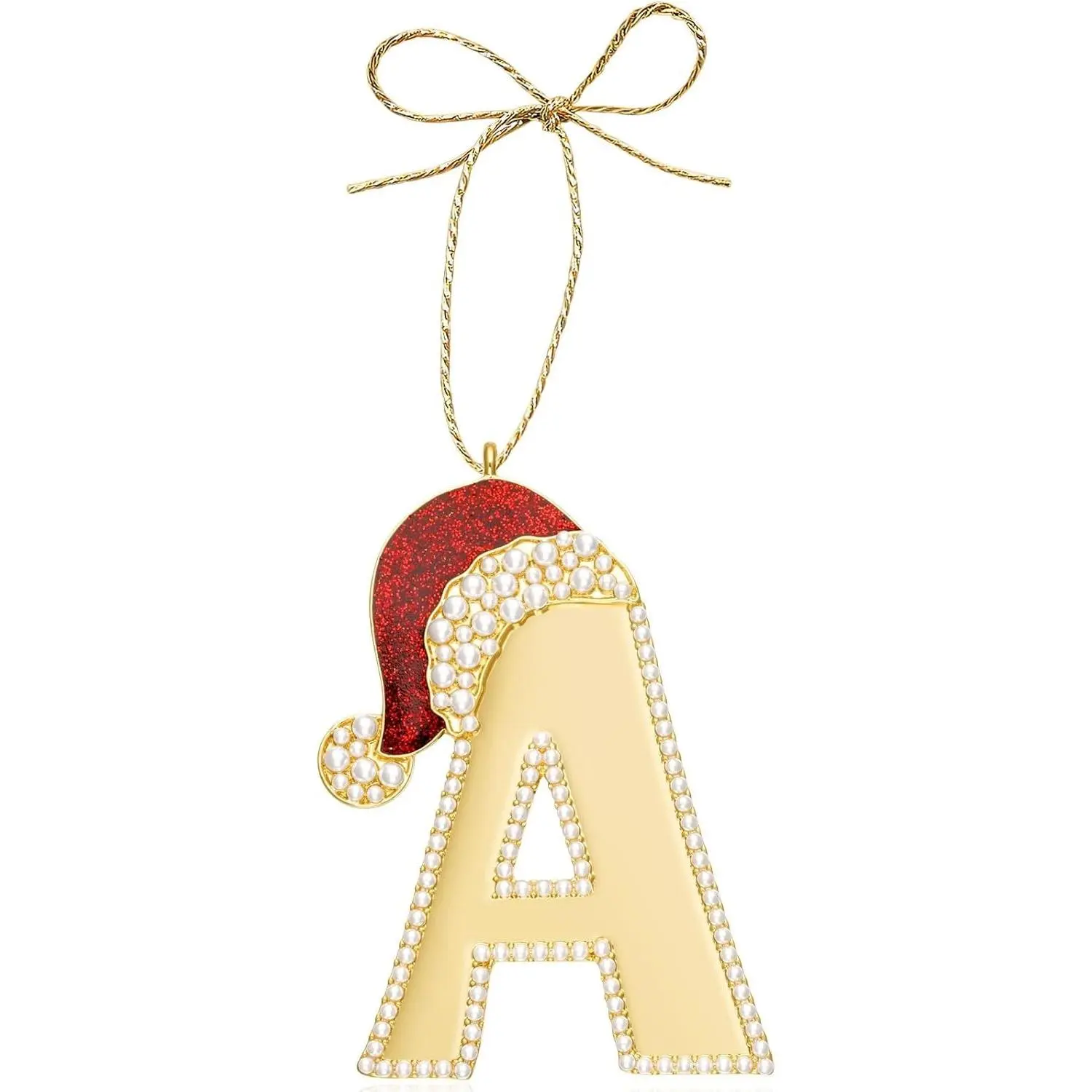 Christmas Initial Ornament, Letter Ornaments for Xmas Tree,Hanging Christmas Red Hat Ornament for Mother Best Friends Sister Wife