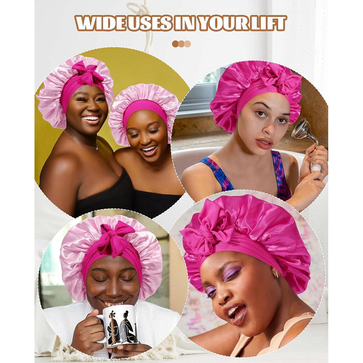 AWAYTR Satin Bonnet for Hair Protection Women Men Reversible Double Layer Two-Color Silk Like Texture for Sleeping Cap Hair Bonnet with Elastic Tie Band Gift box for Curly Hair Night Cap