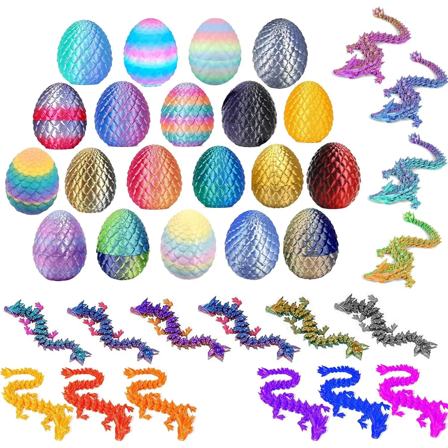 12 Pcs 3D Printed Dragon Eggs with Dragon Inside Articulated Crystal Dragon Toy Mystery Dragon Egg Prefilled Mini 3D Printed Animals Easter Basket Stuffers Fidget Toys for Kids Boys Girls Party Favorsfidget toys