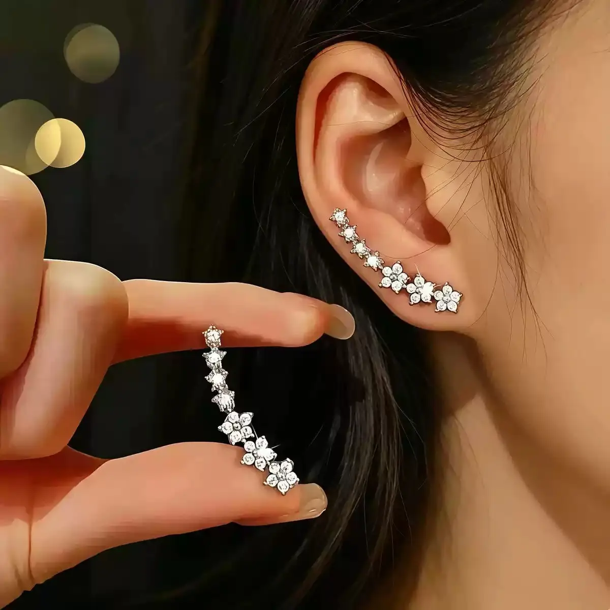 Elegant Floral Clip Earrings, Star Design, Lightweight Luxury Studs, Party Accessories, Rhinestone Earrings, Versatile Jewelry for Women