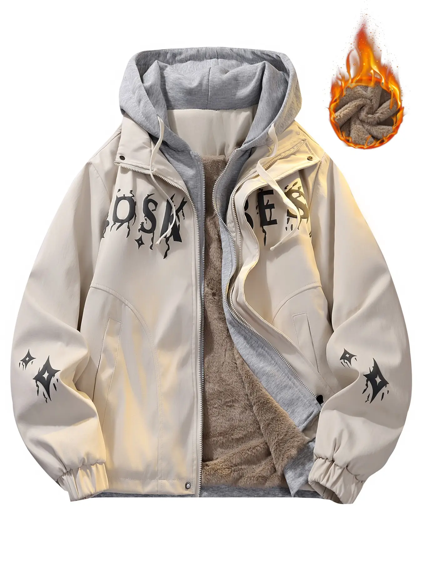 Trendy Two-Piece Faux Jacket, Dark Style Print, Warm Winter Outerwear, Street Fashion Must-Have, Tiktok Hot Trend Item