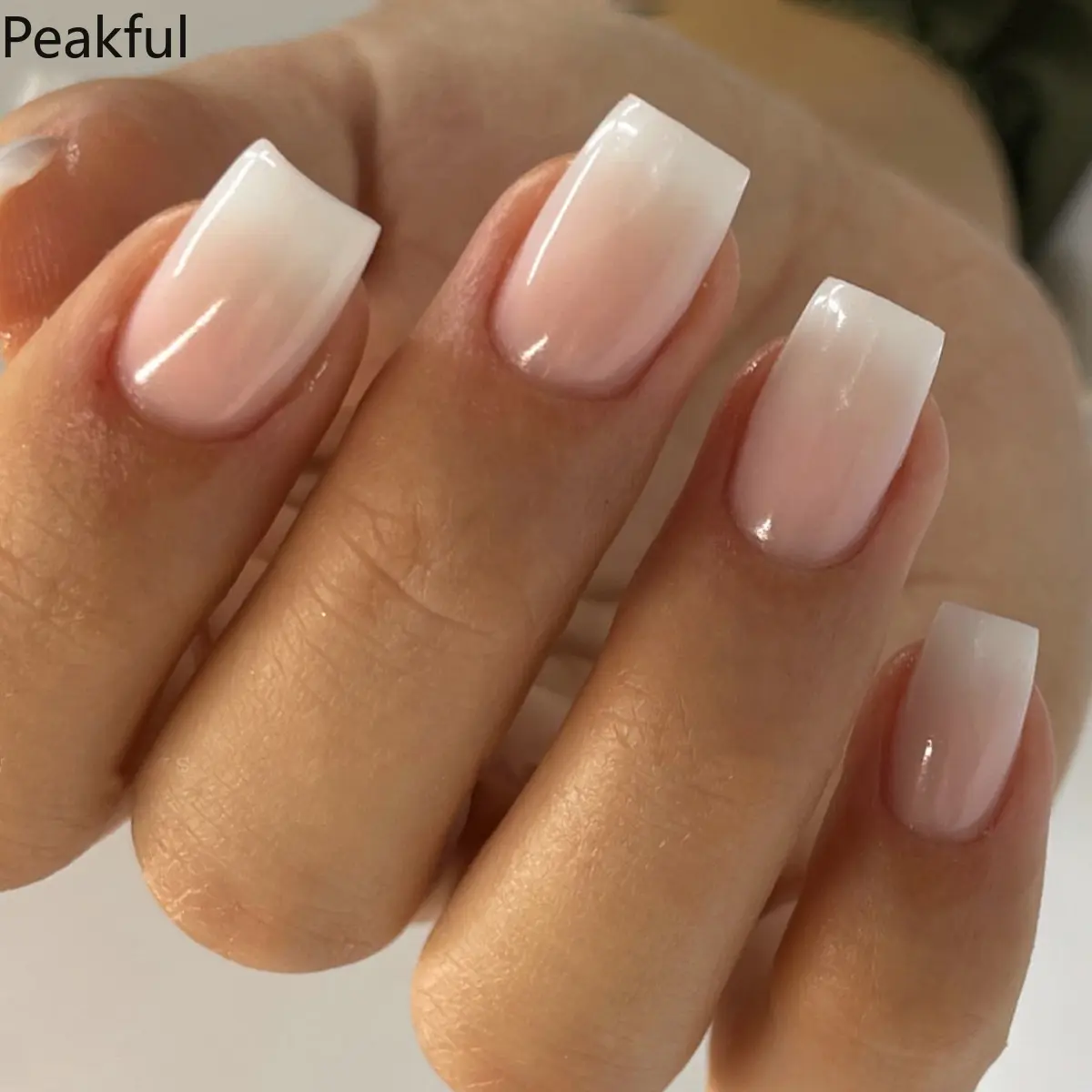 24Pcs Wholesale Classic French Pink White Gradient Press-On Nails, Long Square Glossy Fake Nails with Ombre Finish, Reusable Manicure Set for Women, Perfect for Weddings, Prom & Daily Chic