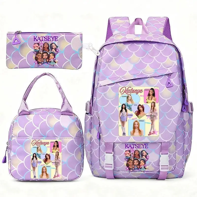 Katseye Music Backpacks For Girls Boys 3pcs Travel High Capacity Students Shool Bags Fresh color Laptop Mochilas YK2