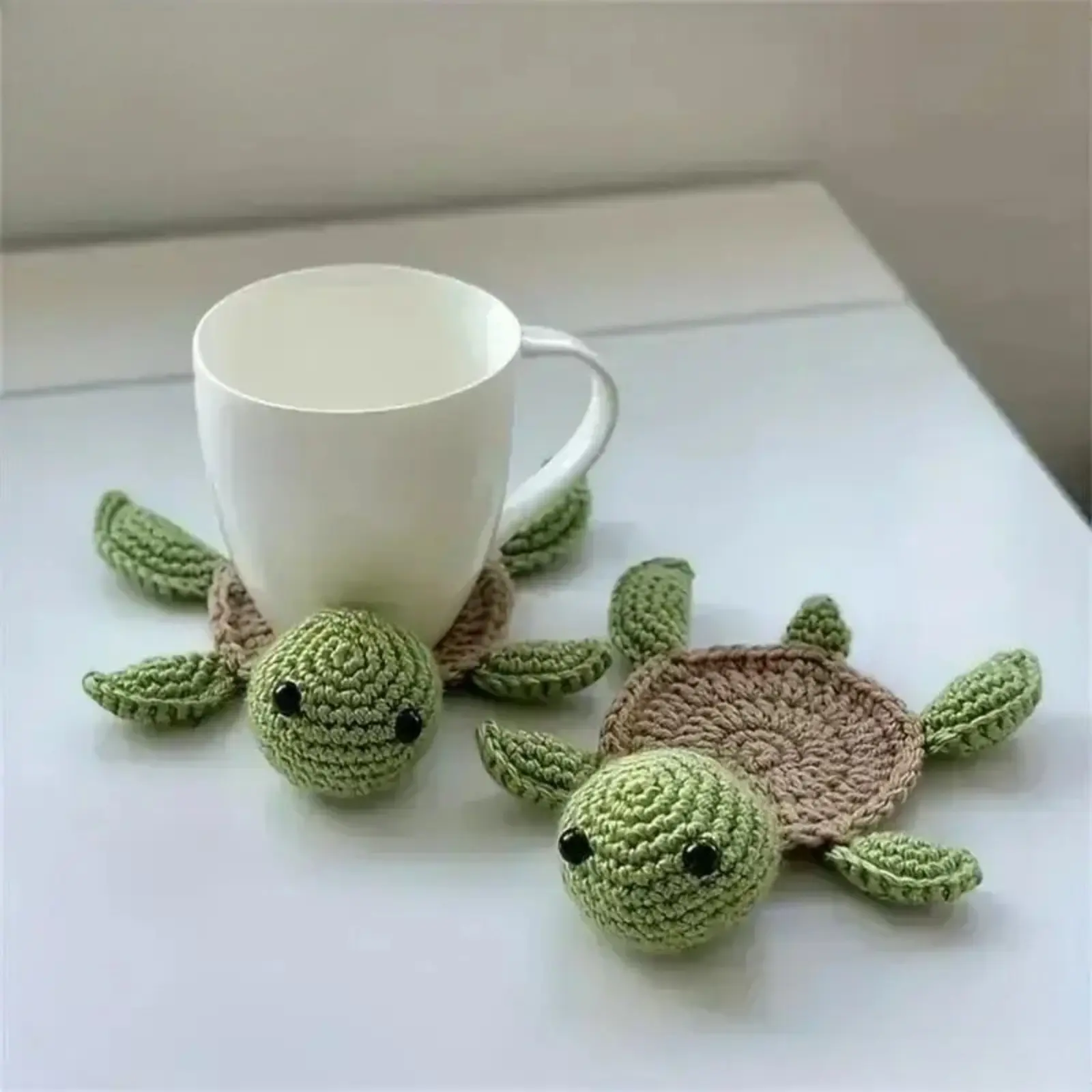 Boho Cute Turtle Crochet Yarn Coasters, Soft Absorbent Handmade Table Protector Mats, Decorative Drink Coaster For Dining Desk Nightstand Home Tabletop Daily Use