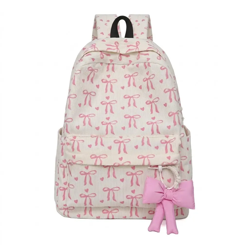 Cozy Corduroy Backpack For Women Waterproof Anti Theft Lightweight Everyday Essential Stylish Butterfly Knot Casual School Bag With Hidden Pockets Khaki Pink Black