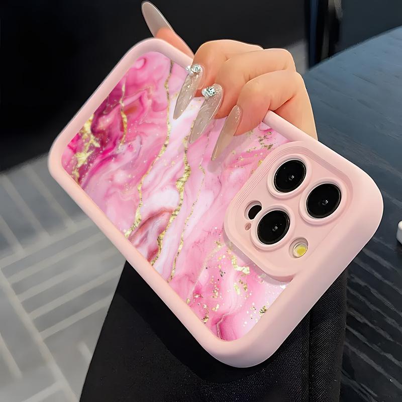 Phone Case - 1pc High-End Pink Marble Matte Soft Phone Case Compatible with iPhone 17 E Air Pro ProMax iPhone16 15 14 Plus 13 12 Mini 11 X XS XR