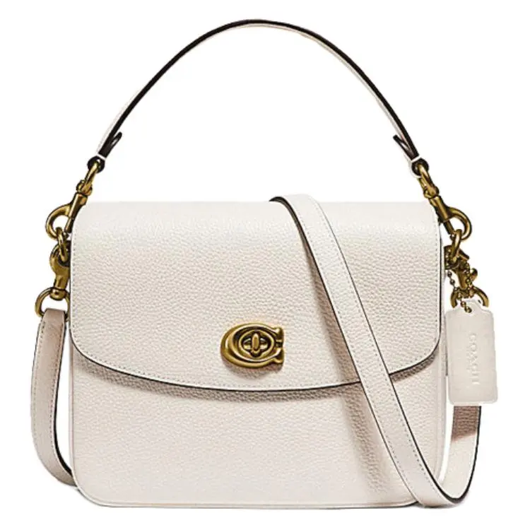 COACH Cassie 19 C-Clasp Flap Messenger Bag – Pebbled Leather Crossbody Handbag for Women, Small Size, White