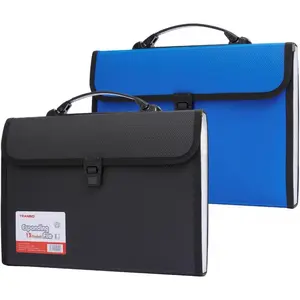 2 Pack Large Accordion File Folder, Black + Blue, 13 Pockets, Legal/Foolscap Size, Portable Document Bag with Handle, PP Material