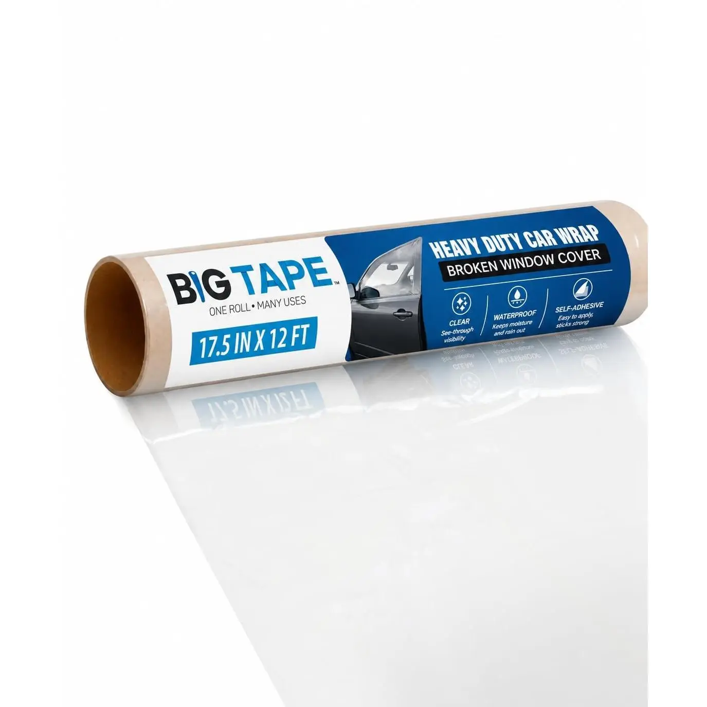 Crash Wrap for Car Windows, 12ft XL Temporary Broken Glass Cover Film, 17.5" Wide Waterproof Automotive Plastic Wrap, Highway Safe Emergency Car Window Repair Tape, No Residue