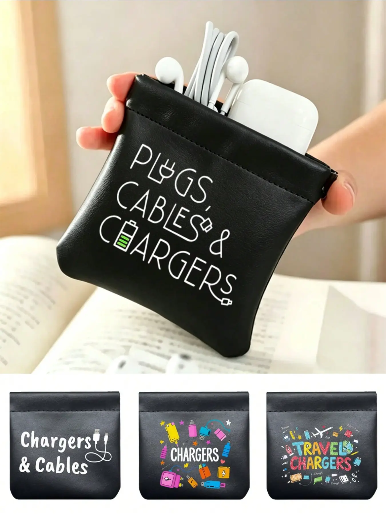 Storage Bag with Data Cable Letter Pattern, Elastic Band, Ideal for Storing Gifts, Convenient and Durable Storage Solution