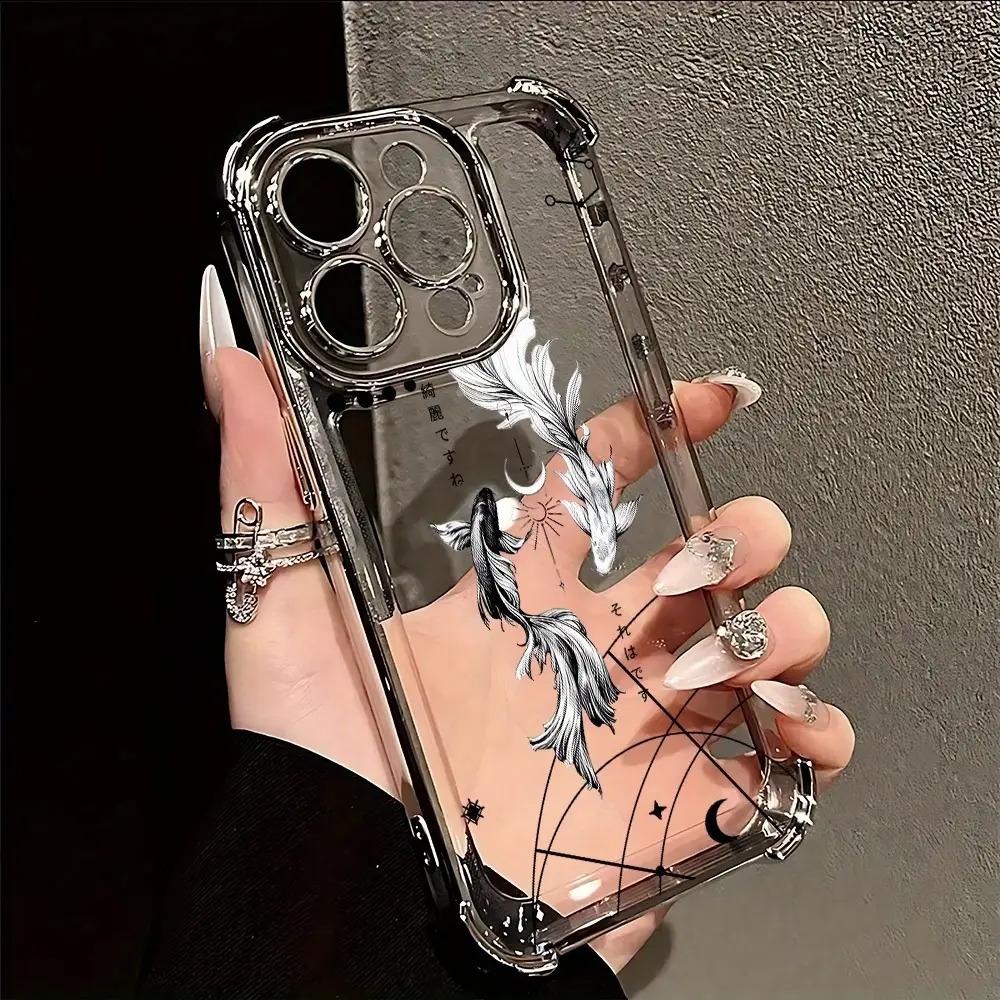 For iphone.Simple Art Yin Yang Koi Phone Case Compatible with iPhone 16, 15, 14, 13, 12, 11 Pro Max, X, XR, XS Max, 8, 7 Plus - Shockproof Transparent Soft Back Cover