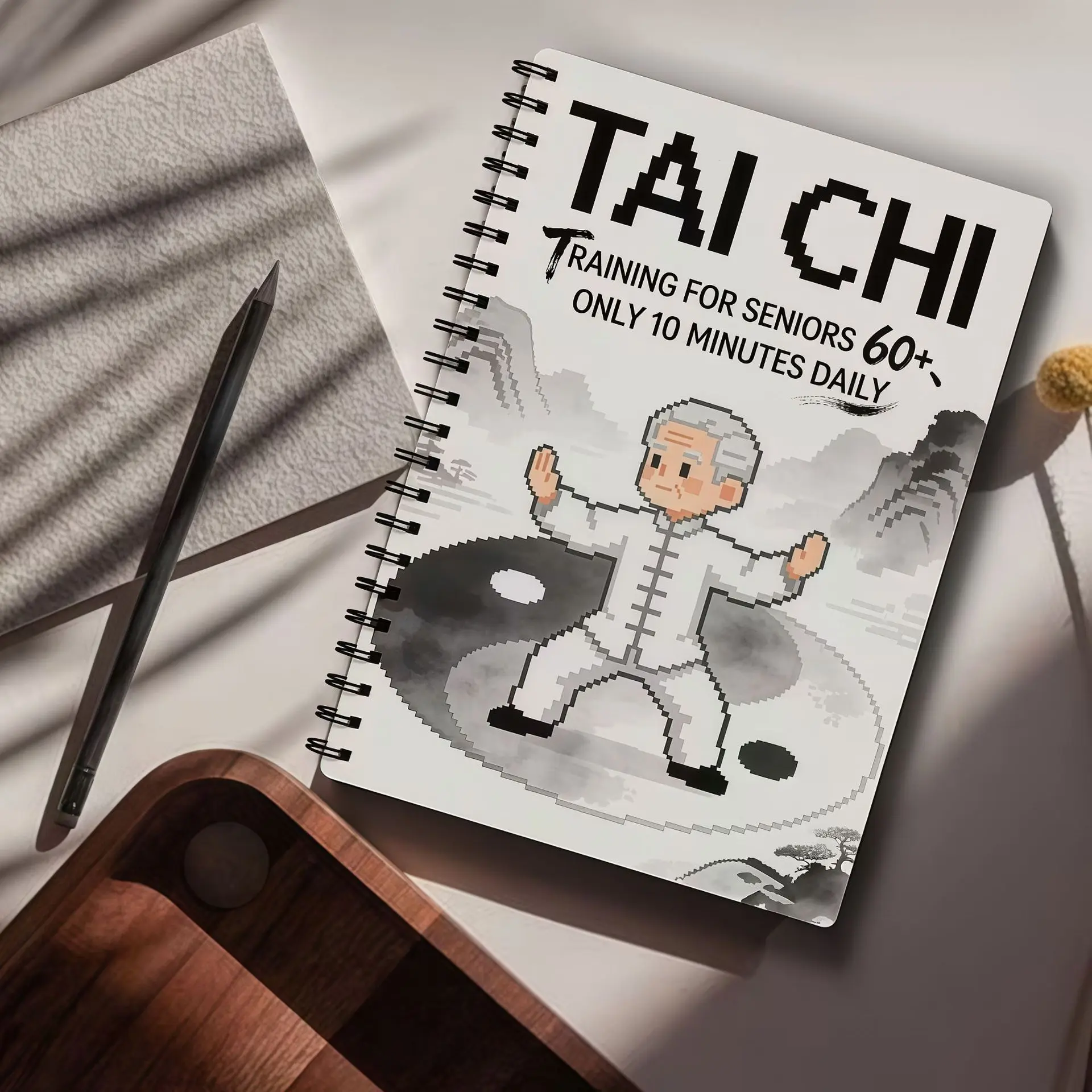 Tai Chi 28-Day Plan Twin-Wire Spiral Paper Planner, 10-Min Daily Exercise Tracker, Practice Record Notebook