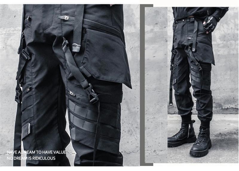 Kyn Apparel Techwear Functional Cargo Pants Men Fashion Tactical Ribbons Design Trousers 2025 Spring Hip Hop Streetwear Pants Black