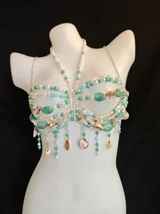 Unisex Acrylic Crystal Pearl Body Chain, Shell and Conch Decor, Perfect for Parties and Beaches, Ideal for Music Festivals and Bikinis