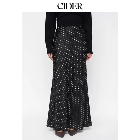 Cider Satin Mid Rise Ruffle Maxi Skirt