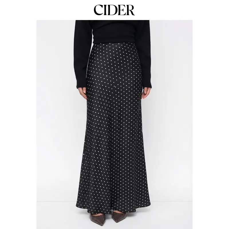 Cider Satin Mid Rise Ruffle Maxi Skirt
