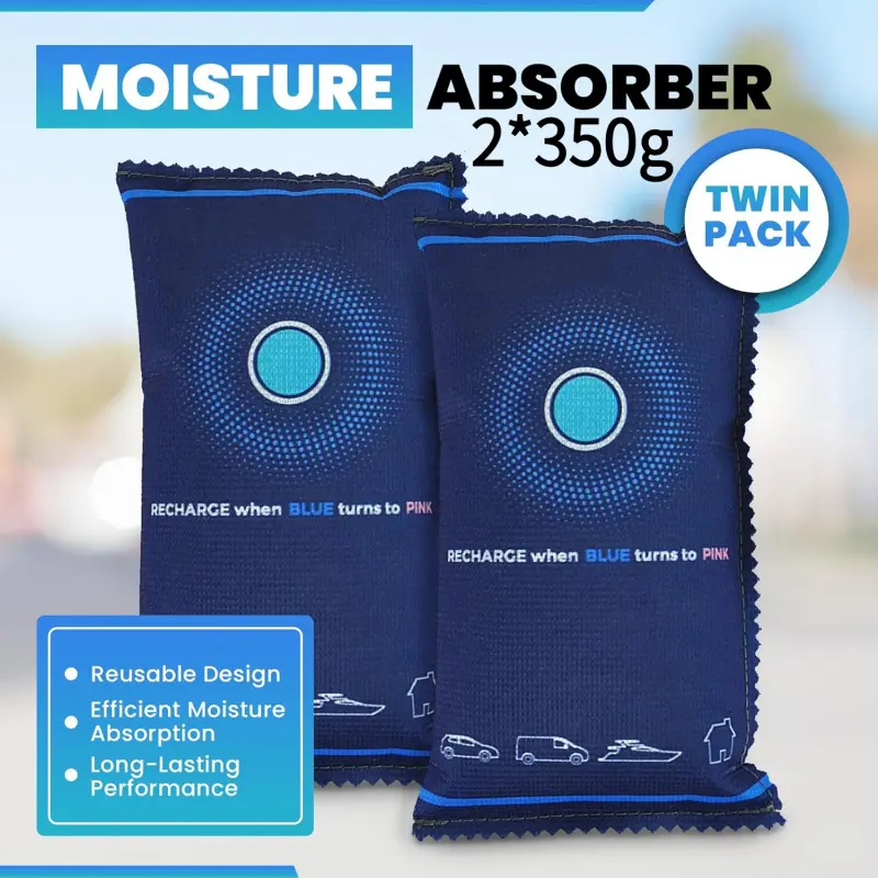Reusable Moisture Absorbing Bag, 2 X 350/200/100g Car Dehumidifier, Effective for Windshield and Car Interior, 100% Leak-Proof