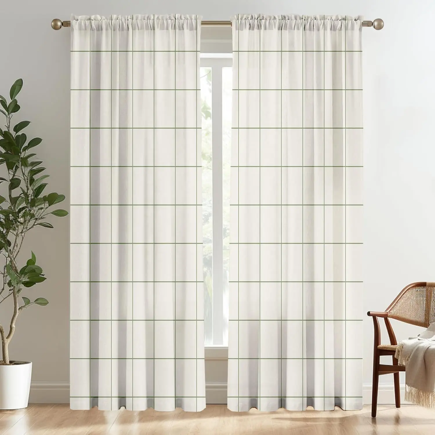 Gingham Curtains 84 inches Long for Bedroom Living Room 2 Panels |  Curtains Beige Sage Green Gingham Checkered Rod Pocket Light Filtering Stripes  Drapes