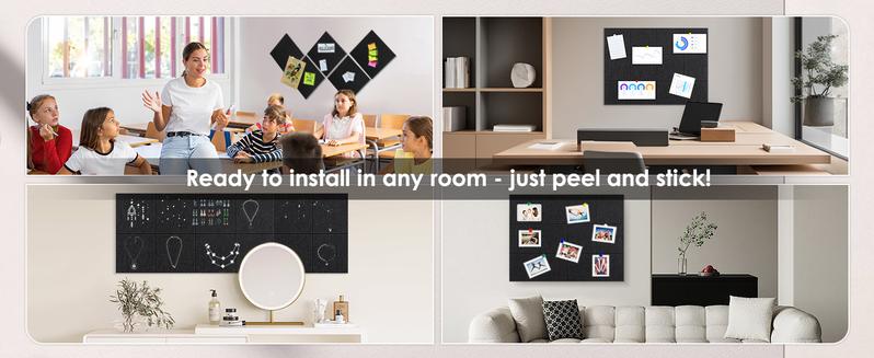 12 Pack Cork Bulletin Board for Wall - 48"x36" Sound Absorbing Felt Tiles with Removable Adhesive Tabs for Home Office Kitchen