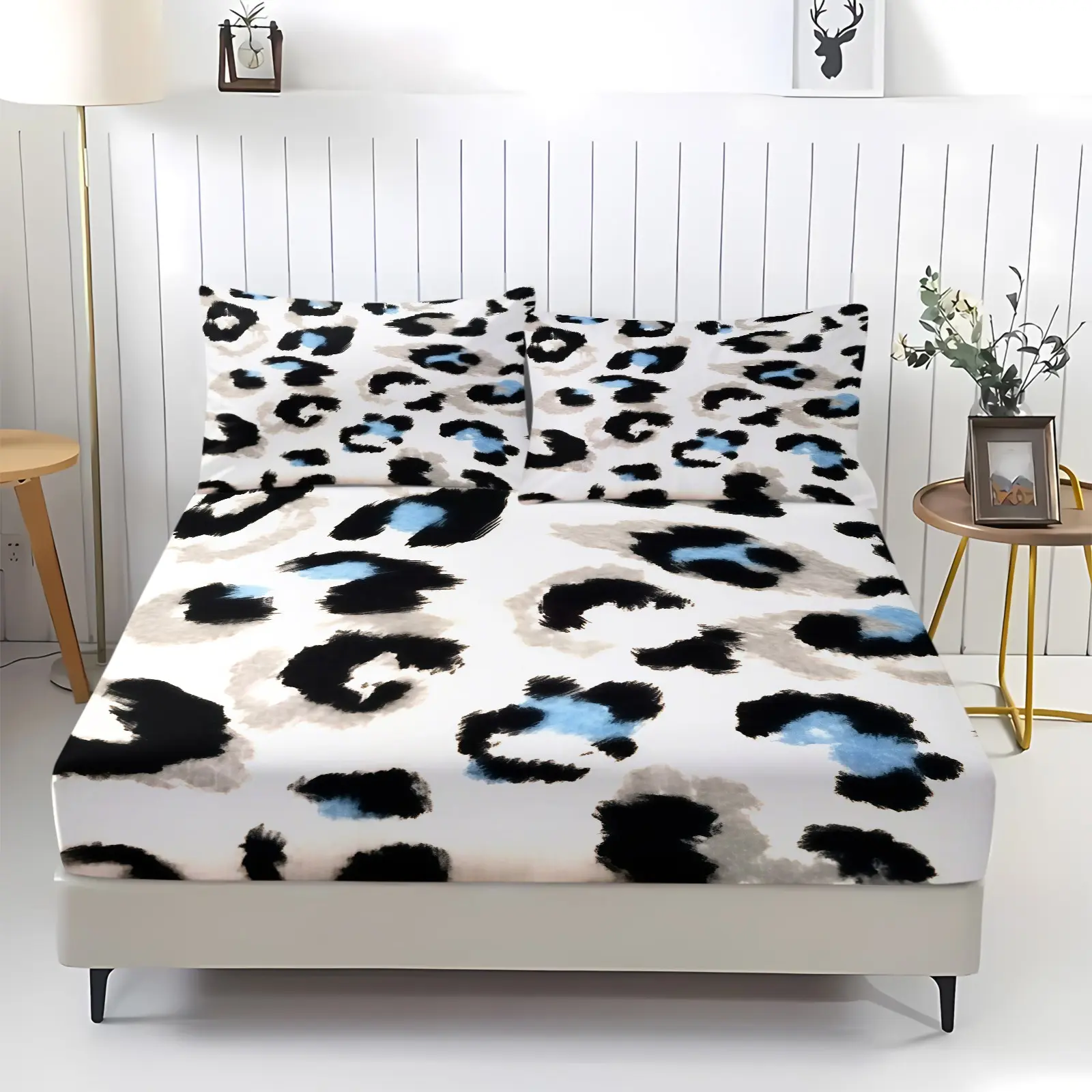 Leopard patterned bed sheet, including 1 bed sheet and 2 pillowcases, comfortable bedding, non slip dust cover suitable for bedrooms and guest rooms, suitable for children or adults as gifts