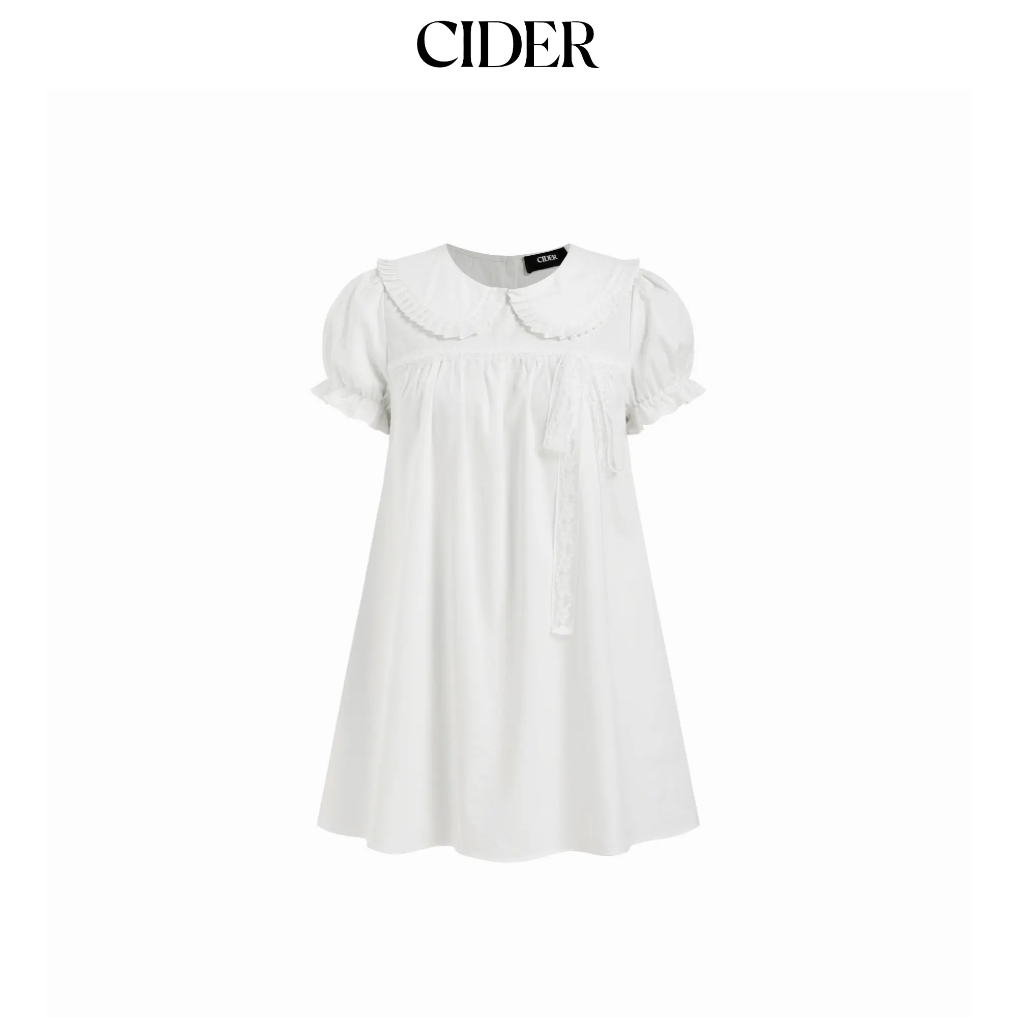 Cider Cotton-blend Peter Pan Collar Puff Sleeve Lace Trim Mini Dress SummerFinds