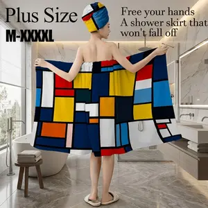 2Pcs Geometric Bath Wrap Towel with Hair Turban, Plus Size M-XXXXL Non-Slip Shower Skirt, Soft Absorbent Towel Wrap for Women, for Summer Beach, Spa, Travel, Birthday & Holiday Gift