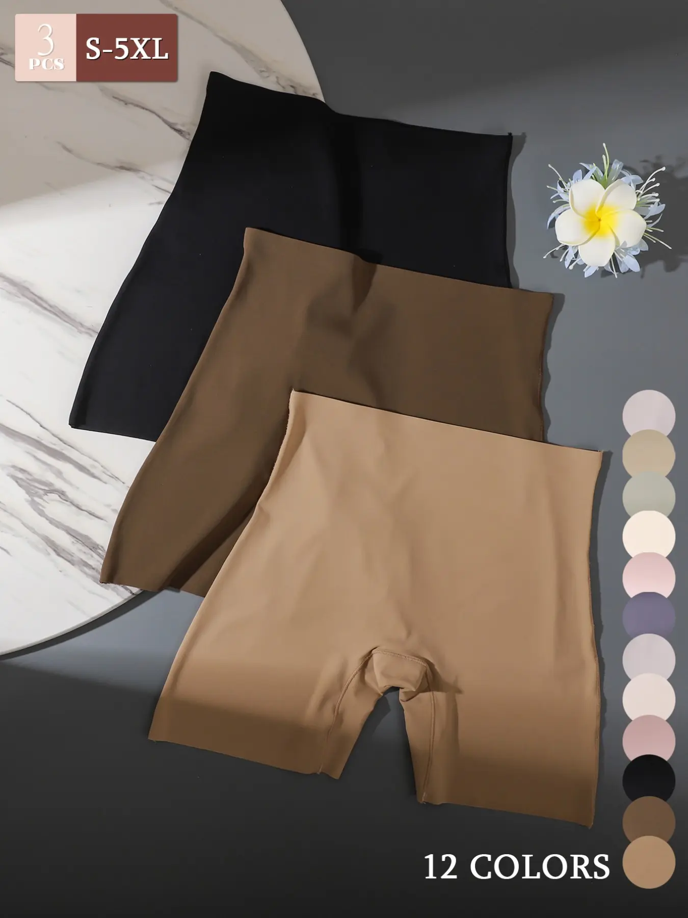 S-5xl Seamless Safety Pants Set, 3-Pack Multi-Color, High-Waisted Flat Butt, Invisible Under Skirts, Daily Wear, No Chafing, No Show, Basic