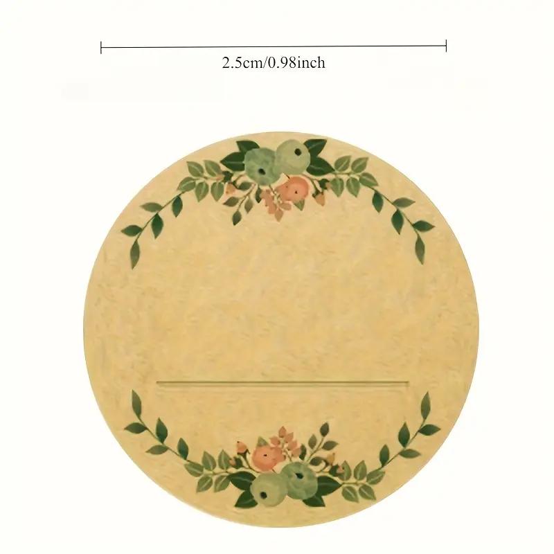 1 Roll 500 Pages Cowhide Paper Stickers, Floral Pattern Sticker, Round Wreath Pattern Labels for Cans, Food Storage, Christmas and Valentine's Gift Bags Sealing