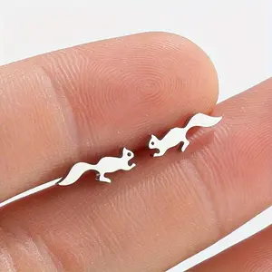 1Pair Cute Running Squirrel Stud Earrings, Stainless Steel Earrings, Animal Jewelry