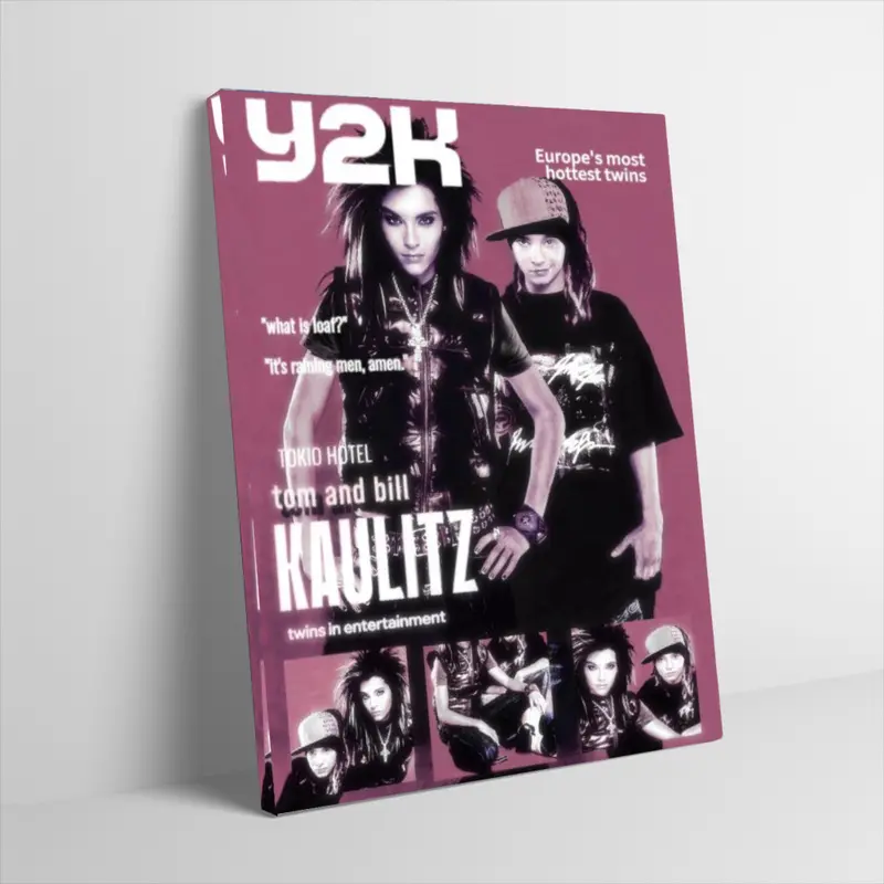 Tokio Hotel Y2K Poster Canvas Wall Art Kaulitz Brothers Vintage Magazine Cover Typography Layout Photo Print Retro 2000s Aesthetic Rock Band Wall Decor for Dorm Room Unframed